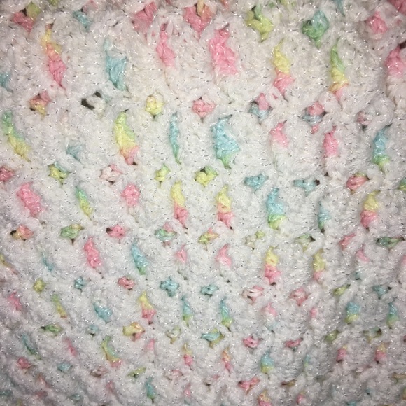Homemade Baby Blanket knit white & pastels 40”x30” - Picture 3 of 7